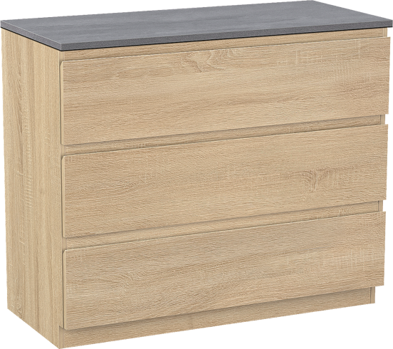 Linie Lado staand badmeubel 100 x 46 cm wit eiken met Lado enkel of dubbel wastafelblad in melamine beton donkergrijs