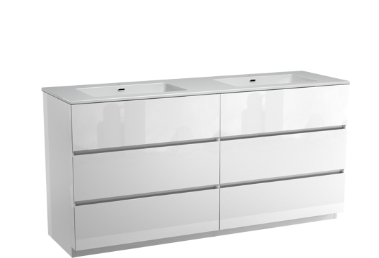 Storke Edge meuble salle de bains à poser 170 x 52 cm blanc brillant avec Diva double vasque en marbre composite blanc brillant