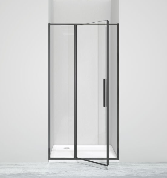 Luca Varess Morano Duschtür: Drehtür, 100 x 190 cm, Klarglas, Schwarzes Profil, matt