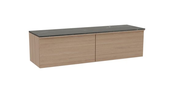 Balmani Forma hängendes Möbelstück Set: 180 x 55 cm, Naturbelassene Eiche, mit Stretto Einzel- oder Doppel Waschtischplatte, Marmor, Pietra Grey, Horizontale symmetrische gerade Rippe