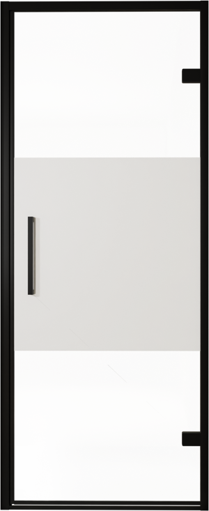 Balmani Senses Design douche draaideur rechts 90 cm x 210 cm Helder glas met matte strook, Zwarte profielen, met coating