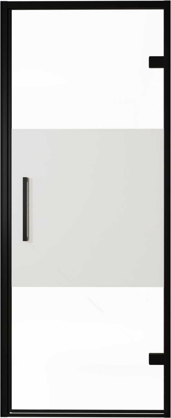 Balmani Senses Design douche draaideur rechts 90 cm x 210 cm Helder glas met matte strook, Zwarte profielen, met coating