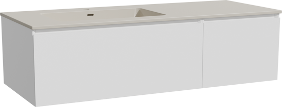 Storke Edge zwevend badkamermeubel 130 x 52 cm mat wit met Diva asymmetrisch linkse wastafel in top solid zijdegrijs