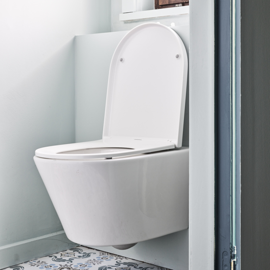 Luca Varess Calibro hangtoilet glanzend wit randloos met medio wc-bril