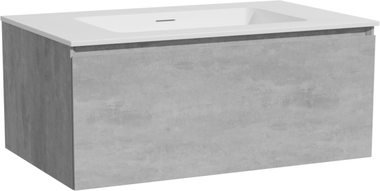Storke Edge meuble salle de bains suspendu 85 x 52 cm béton gris foncé avec Mata plan simple en solid surface blanc mat