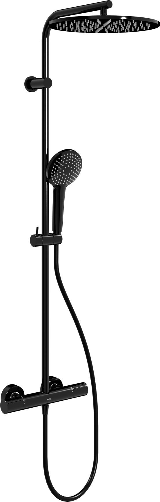 Blaufoss Round 300 Duschsystem mit Thermostat-Armatur Schwarz glänzend