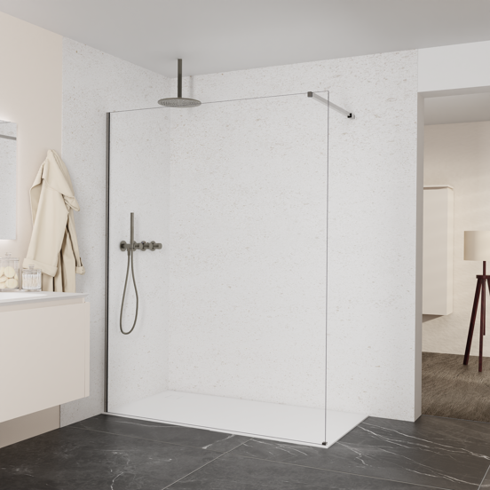 Balmani Modular Walk-In Dusche: 160 x 200 cm, Extra Klarglas, inklusive Coating, Profil Brushed GunMetal