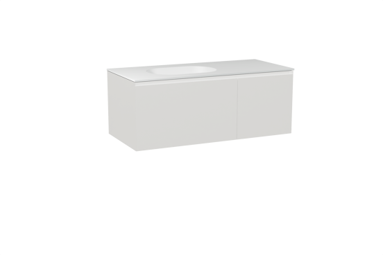 Balmani Idra zwevend badkamermeubel 120 x 55 cm mat wit met Tablo Oval asymmetrisch linkse wastafel in solid surface mat wit