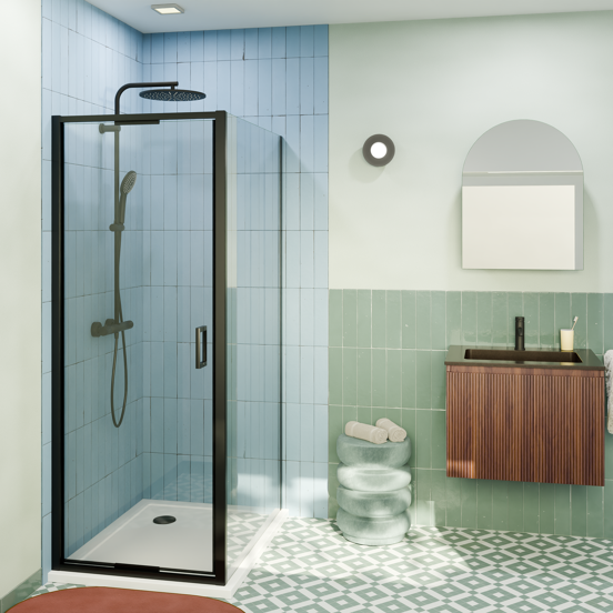 Luca Varess Vidor In douchehoek met draaideur en vaste zijwand 80 x 90 cm helder glas mat zwart profiel