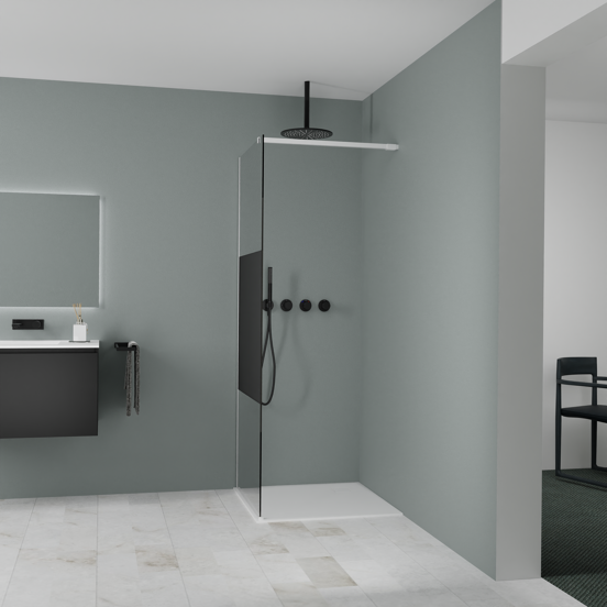 Balmani Modular douche à l'italienne: 80 x 200 cm, Verre fumé avec bande mate, Profil Blanc mat