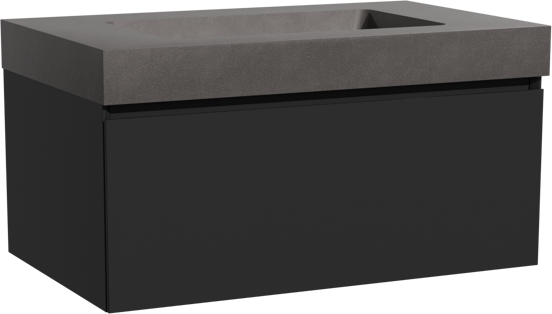 Storke Edge meuble salle de bains suspendu 85 x 52 cm noir mat avec Scuro High plan simple en quartz noir mat