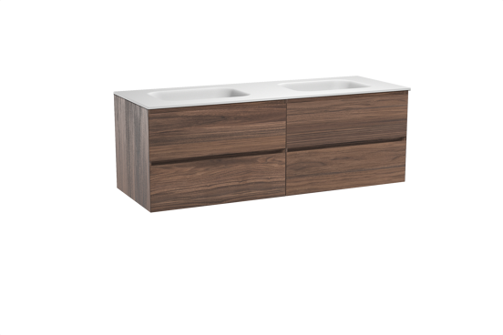 Balmani Mitra meuble salle de bains suspendu 150 x 55 cm noyer avec Tablo Arcato double vasque en solid surface blanc mat