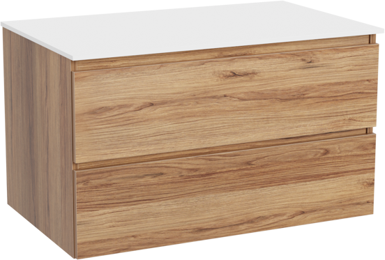Balmani Lucida hängendes Möbelstück Set: 90 x 55 cm, Teak, mit Stretto Einzel Waschtischplatte, Solid Surface Weiß matt
