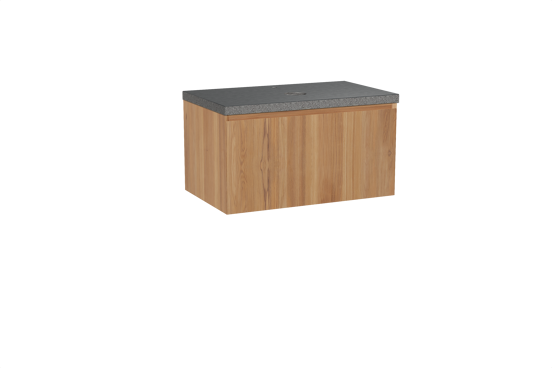 Balmani Idra hängendes Möbelstück Set: 90 x 55 cm, Teak, mit Rock Einzel Waschtischplatte, Schwarzes Granit
