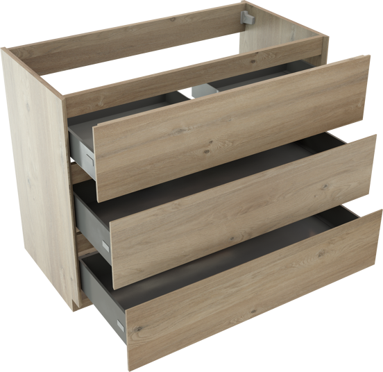 Storke Edge stehender Waschbeckenunterschrank: 105 x 52 cm, Eiche rustikal, 3 Schubladen