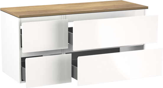 Linie Lado zwevend badkamermeubel 120 x 46 cm glanzend wit met Lado enkel of dubbel tablet in melamine natuur eik