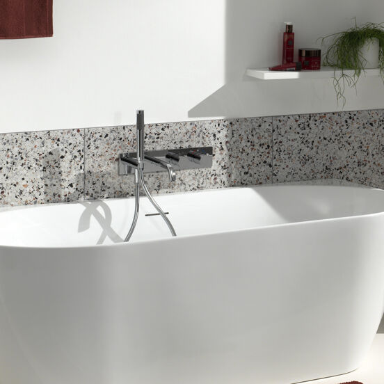 Blaufoss Round robinet baignoire thermostatique encastré avec douchette chrome brillant incl élément intégré