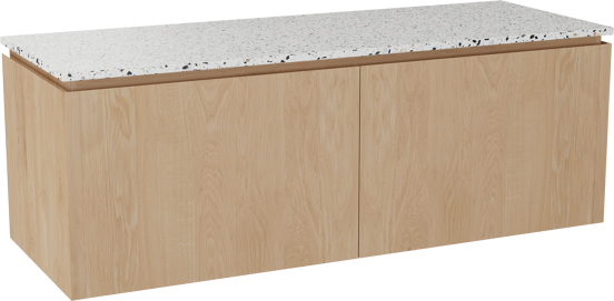 Balmani Eclips meuble salle de bains suspendu 150 x 55 cm Chêne naturelle avec Stretto tablette simple ou double en Bianco Nero Terrazzo