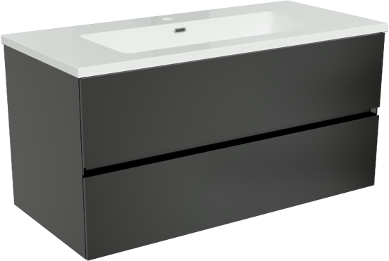 Storke Edge meuble salle de bains suspendu 100 x 46 cm noir mat avec Diva plan simple en marbre composite blanc brillant