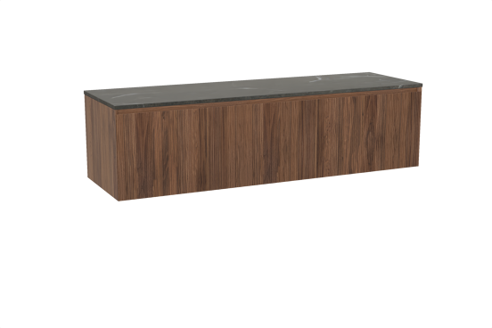 Balmani Fila zwevend badkamermeubel 180 x 55 cm notelaar met Stretto enkel of dubbel tablet in marmer pietra grey, Verticale symmetrische rechte ribbel