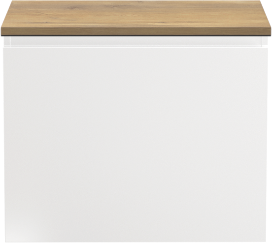 Linie Lado meuble salle de bains suspendu 60 x 46 cm blanc brillant avec Lado tablette simple en mélaminé chêne naturel