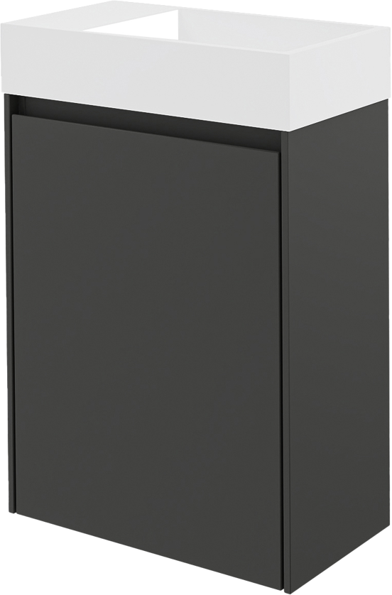 Storke Edge zwevend toiletmeubel 40 x 22 cm mat zwart met Fada wastafel in matte Solid Surface
