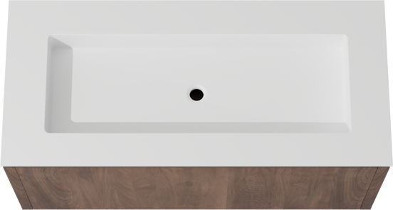 Balmani Eclips zwevend badkamermeubel 120 x 55 cm Amerikaanse notelaar met Tablo Stretto enkele wastafel in Solid Surface mat wit