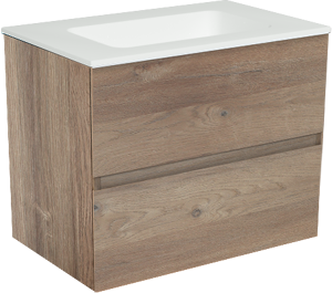 Storke Edge zwevend badmeubel 60 x 40 cm ruw eiken met Mata enkele wastafel in solid surface mat wit