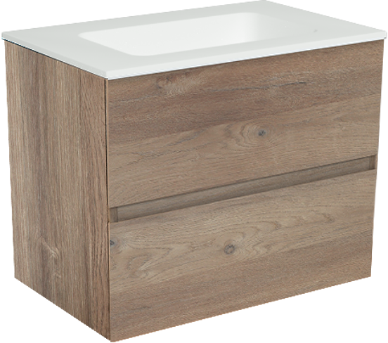 Storke Edge meuble salle de bains suspendu 60 x 40 cm chêne brut avec Mata plan simple en solid surface blanc mat