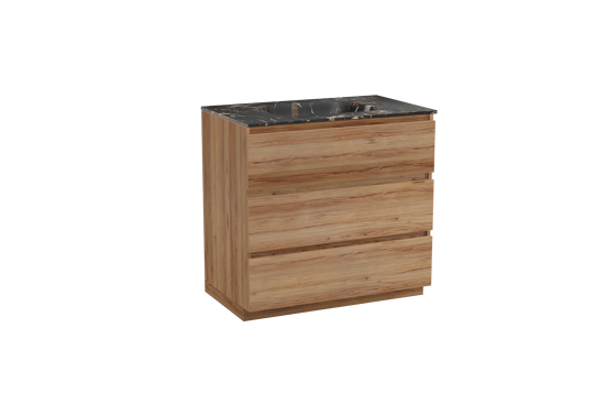 Balmani Lucida staand badkamermeubel 90 x 55 cm teak met Tablo Arcato enkele wastafel in marmer portoro gold