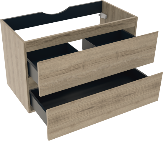 Linie Lado hängender Waschbeckenunterschrank: 90 x 46 cm, graue Eiche, 2 Schubladen