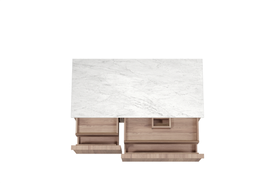 Balmani Forma zwevend badmeubel 120 x 55 cm teakhout met Stretto enkel of dubbel wastafelblad in marmer carrara, Verticale symmetrische rechte ribbel