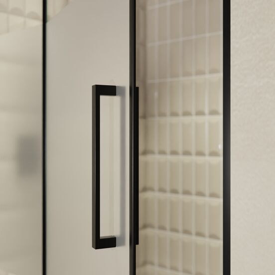 Balmani Senses Design douche draaideur links 120 cm x 210 cm Helder glas met matte strook, Zwarte profielen, met coating
