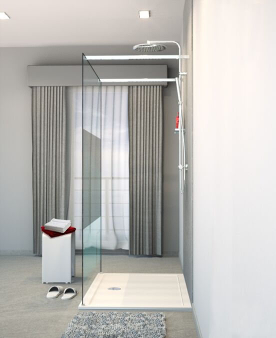 Balmani Modular inloopdouche met vrijstaande wand 120 x 200 cm helder glas met matte strook glanzend chroom profiel
