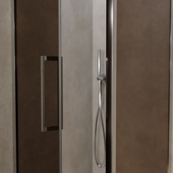 Balmani Senses Design douchehoek met linkse draaideur en vaste zijwand, 90 x 90 cm, Brons, Chroom profielen, met coating