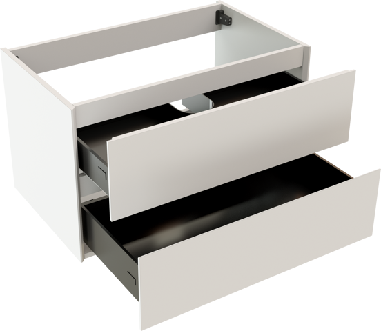 Storke Edge hängender Waschbeckenunterschrank: 85 x 52 cm, Weiß matt, 2 Schubladen