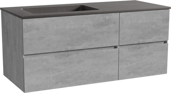 Storke Edge zwevend badmeubel 120 x 52 cm beton donkergrijs met Scuro asymmetrisch linkse wastafel in kwarts mat zwart