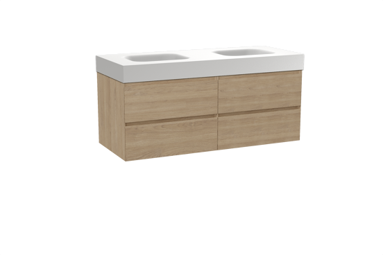 Balmani Mitra meuble salle de bains suspendu 135 x 55 cm chêne naturel avec Arcato double vasque en solid surface blanc mat