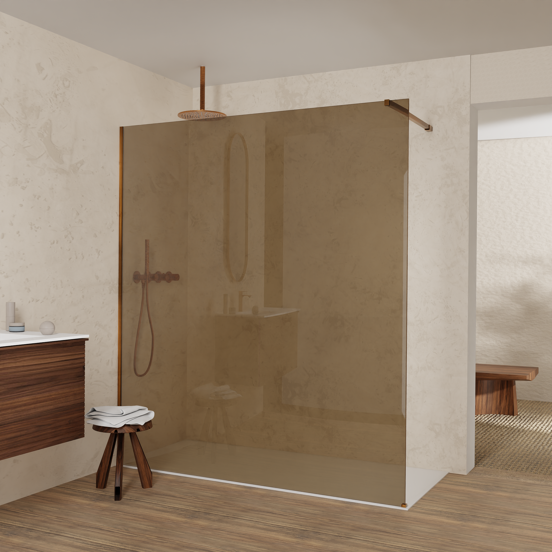 Balmani Modular Walk-In Dusche: 180 x 200 cm, Bronze Glas, inklusive Coating, Profil Brushed Rosegold