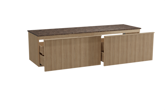 Balmani Forma meuble salle de bains suspendu 180 x 55 cm chêne naturel avec Stretto tablette simple ou double en marbre dark emperador, Nervure droite symétrique verticale