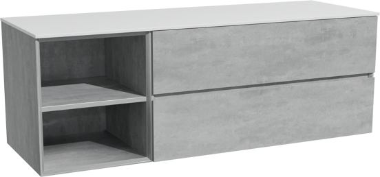 Storke Edge zwevend badmeubel 150 x 52 cm beton donkergrijs met Tavola enkel of dubbel wastafelblad in solid surface mat wit