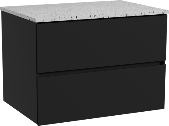 Storke Edge zwevend badmeubel 75 x 52 cm mat zwart met Tavola enkel wastafelblad in mat wit/zwart terrazzo