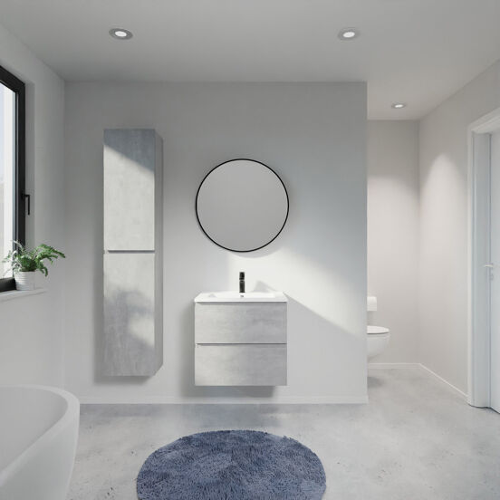 Linie Lado meuble salle de bains suspendu 60 x 46 cm béton gris foncé avec Vano plan simple en marbre composite blanc mat