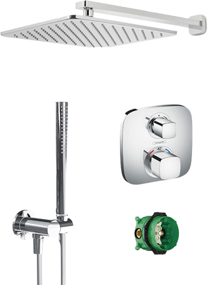 Hansgrohe Ecostat E thermostatische kraan Inbouw regendoucheset met regendouchekop 30 x 30 cm glanzend chroom