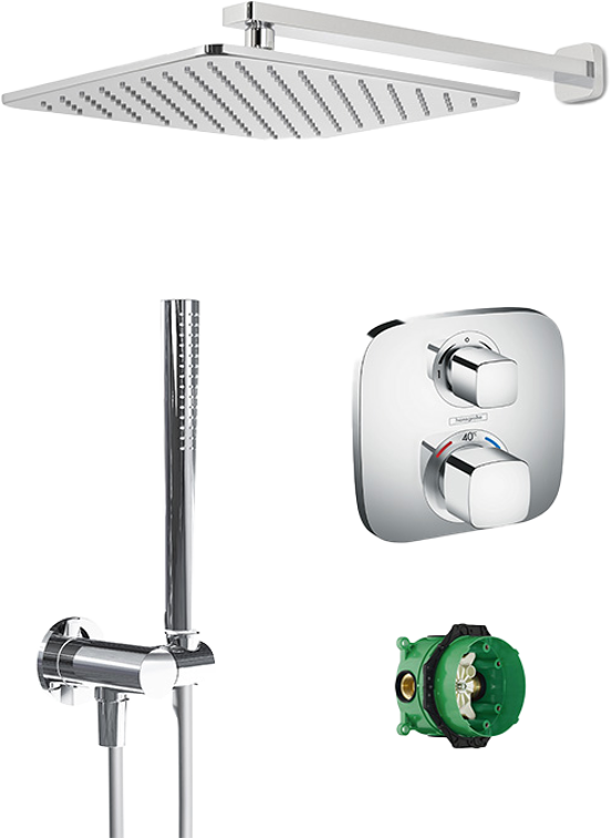 Hansgrohe Ecostat E thermostatische kraan Inbouw regendoucheset met regendouchekop 30 x 30 cm glanzend chroom