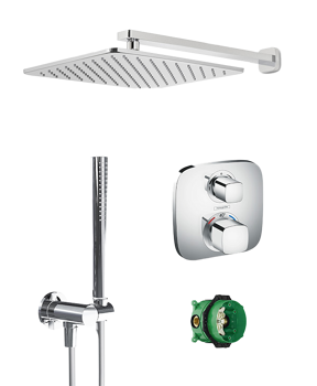 Hansgrohe Ecostat E thermostatische kraan Inbouw regendoucheset met regendouchekop 30 x 30 cm glanzend chroom