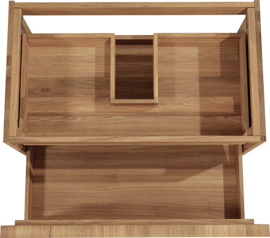 Balmani Forma hängender Waschbeckenunterschrank: 90 x 55 cm, Teak, 2 Schubladen