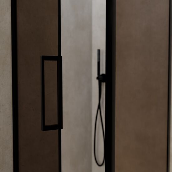 Balmani Senses Design douchehoek met linkse draaideur en vaste zijwand, 90 x 90 cm, Brons, Zwarte profielen, met coating