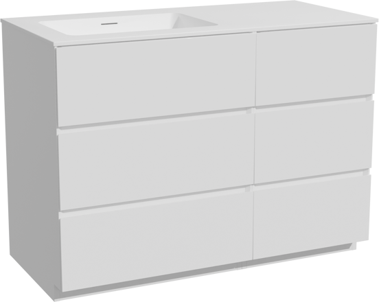 Storke Edge staand badkamermeubel 110 x 52 cm mat wit met Mata asymmetrisch linkse wastafel in solid surface mat wit