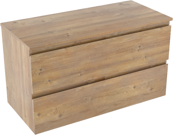 Linie Lado zwevend badmeubel 100 x 46 cm naturel eiken met Lado enkel of dubbel wastafelblad in melamine naturel eiken